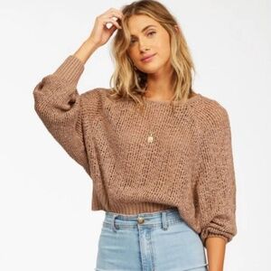 Sundown Raglan Sleeve Open Stitch Sweater In Mushroom - Small